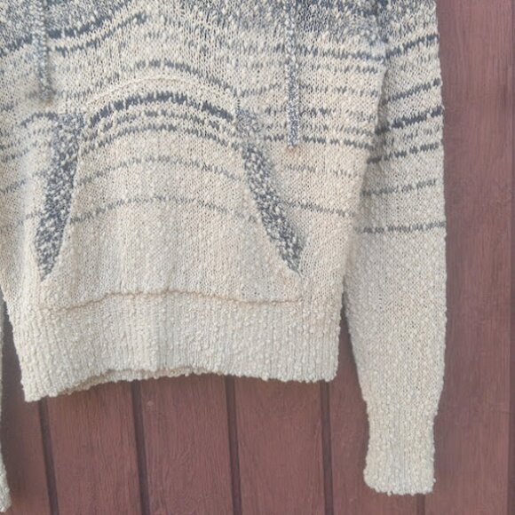 J. CREW | Marled Open Slub Knit Black Brown Ombre Cropped V-Neck Hoodie Sweater - Picture 10 of 15